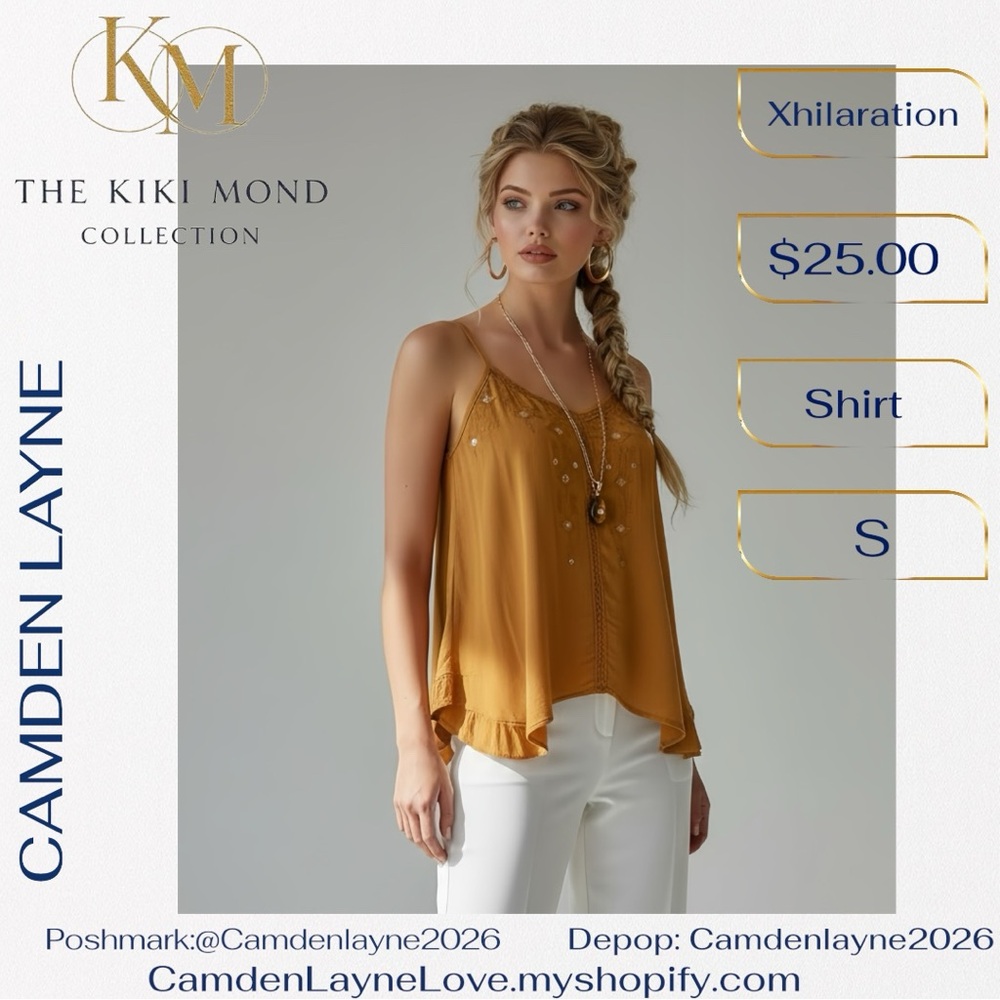 Mustard Bohemian Linen Cami Blouse - Picture 5 of 8